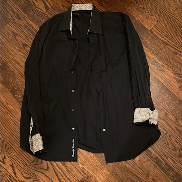 Men’s Robert Graham Black Button-Up Shirt with Patterned Cuffs size L/XL - Picture 1 of 5